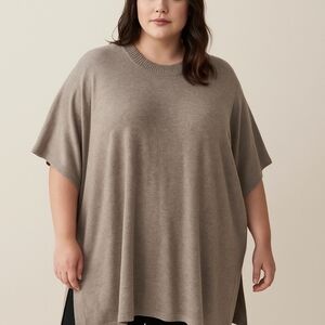 14th & Union Taupe Knit Wool Blend Tunic Top, Vented Sides, Super Soft, Nwt, 1X